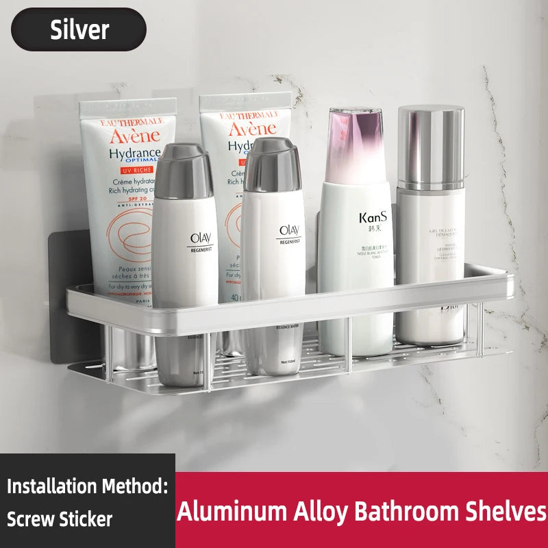 Bathroom Shelf Kitchen Storage Organizer Aluminum Alloy Shampoo Rack Shower Shelf Bathroom Accessories No Drill Shelf