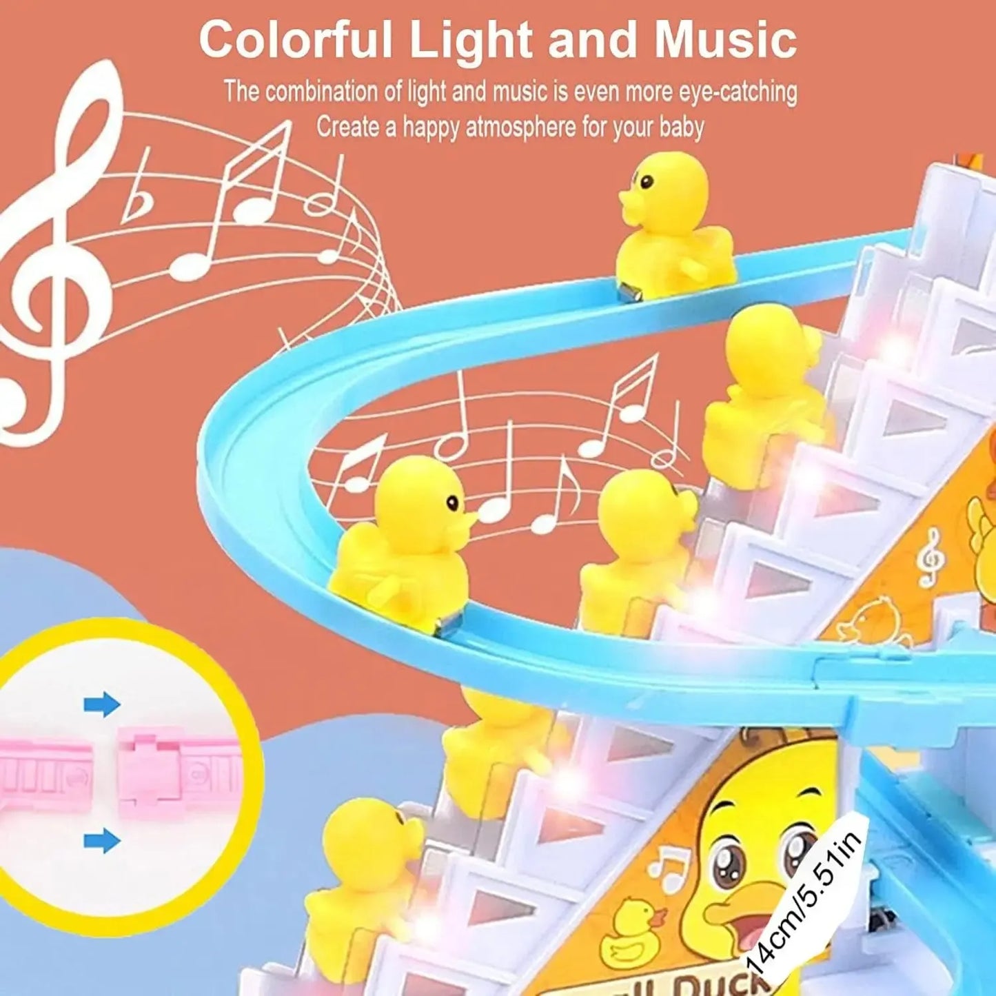 Audible and Visual Little Duck Climbing Stairs, CHILDREN'S Electric Track, Music Little Yellow Duck Sliding Slide