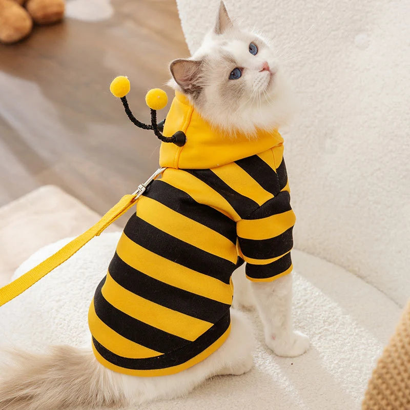 Bee Designer Dog Cat Cosplay Costume Funny Outfit Pet Hoodies Christmas Sweater Warm Coat for Small Dogs Cute Puppy Clothes