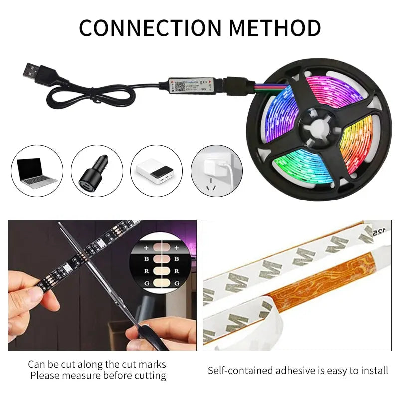 3m USB RGB LED Strip Light 5V SMD 2835 Smart APP Control Bluetooth Flexible Ribbon LED Tape for Computer TV Backlight