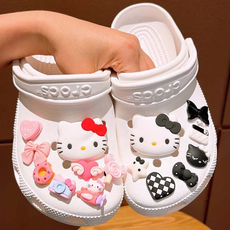 6-8Pcs Hello Kitty Kuromi Cinnamoroll Shoe Charm Set LED  Sanrio DIY Shoe Decorations Accessories for Slides Sandals Clogs Gift