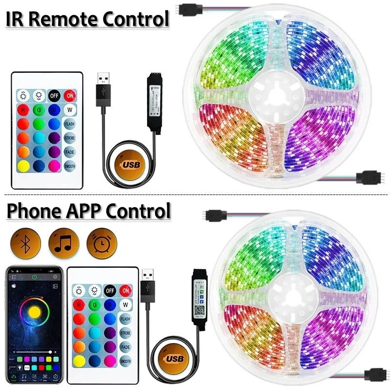 1-30M 5050 RGB LED Strip Light USB Bluetooth 44K Wifi App 5V LED Lights Flexible Luces Led Ribbon RGB TV BackLight Diode Tape