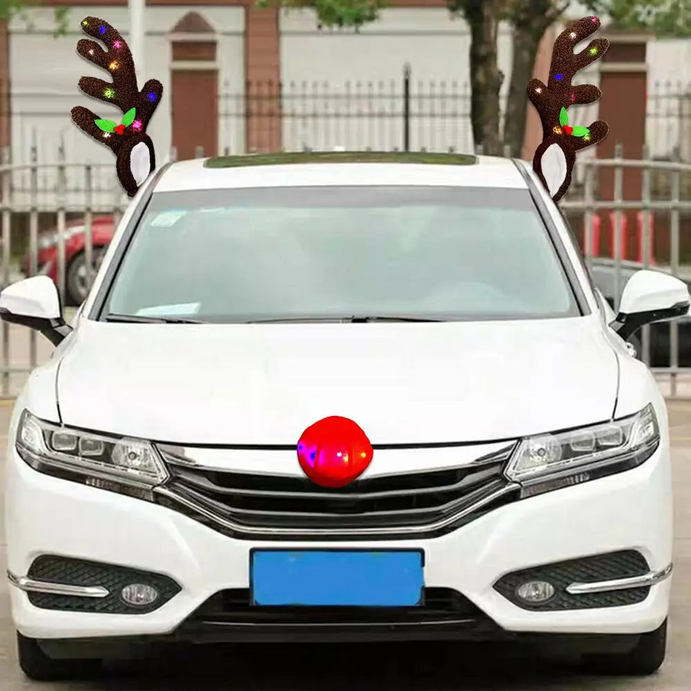 Christmas Car Decoration Accessories LED Lighted Up Reindeer Deer Antlers Car Costume Accessories For Trucks Cars Autos