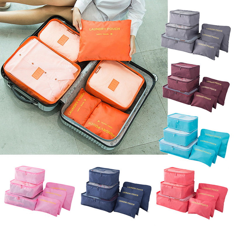 6 Pcs/Set Pink/Blue/Grey Travel Storage Bag Large Capacity Waterproof Luggage Clothing Underwear Storage Bag Bag With Zipper