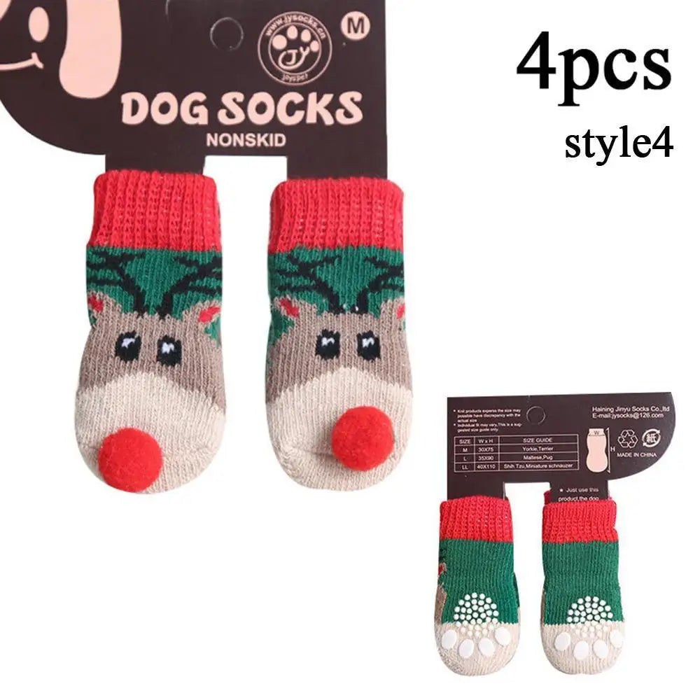 Christmas Cute Dog Knitted Socks for Small Dogs Cat Shoes Chihuahua Boots for Winter Warm Indoor Wear Slip On Paw Protector