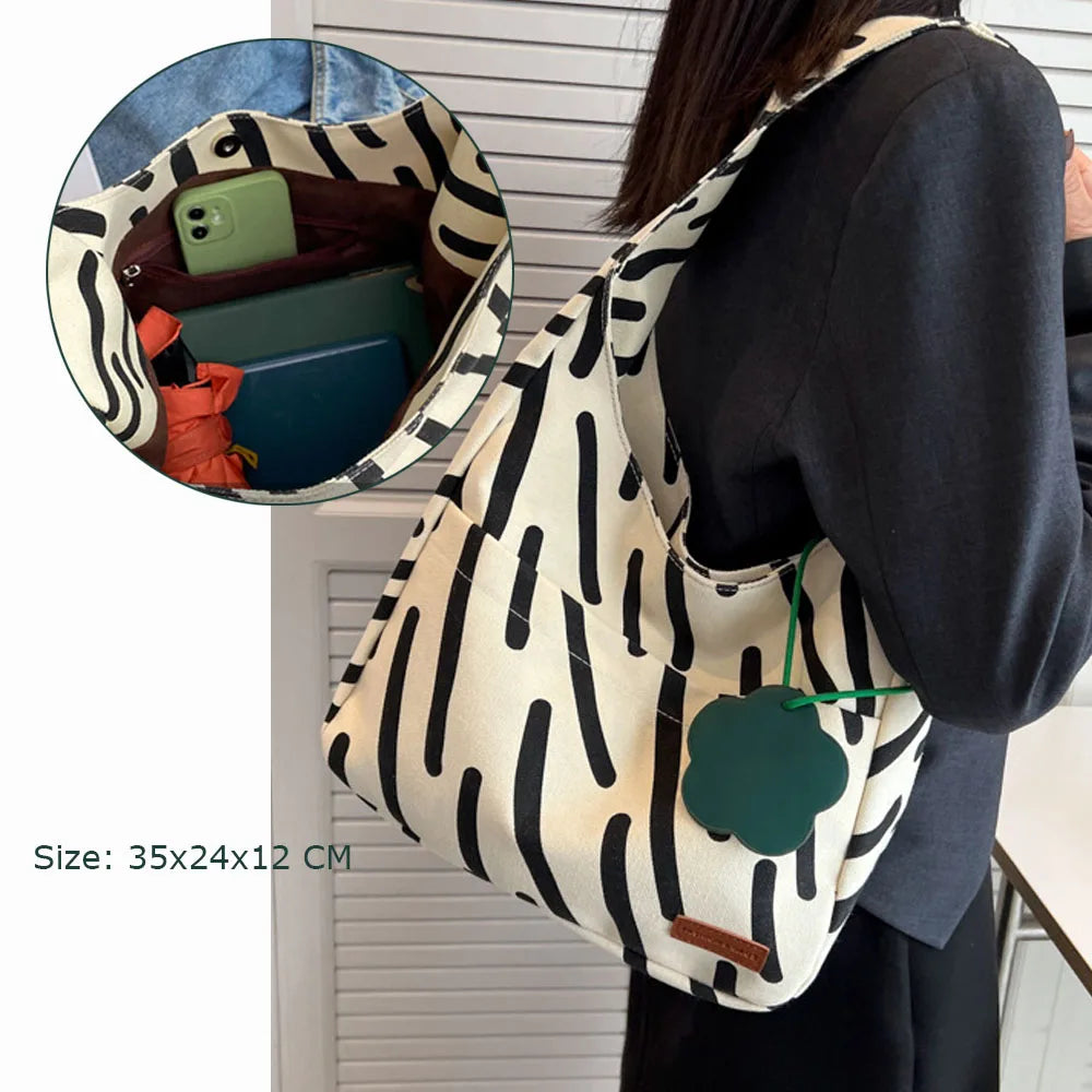 Zebra-Stripe Canvas Crossbody Bag  for Woman Shcool Bookbag College Student