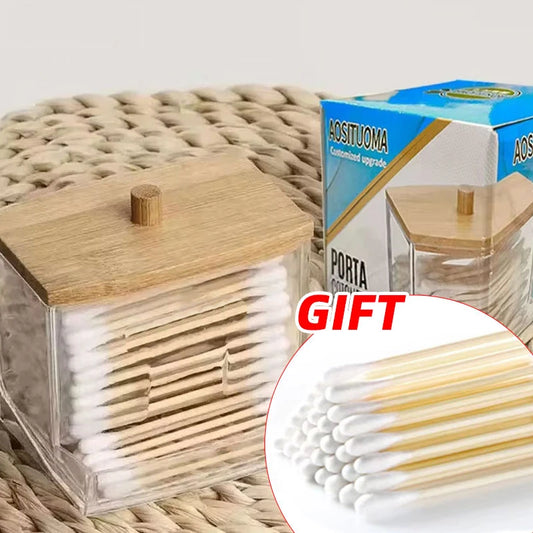 1pc7 Oz Cotton Swab Pads Holder Organize And Store Cotton Buds In Style With Wood Lids Perfect For Bathroom And Apothecary Jars