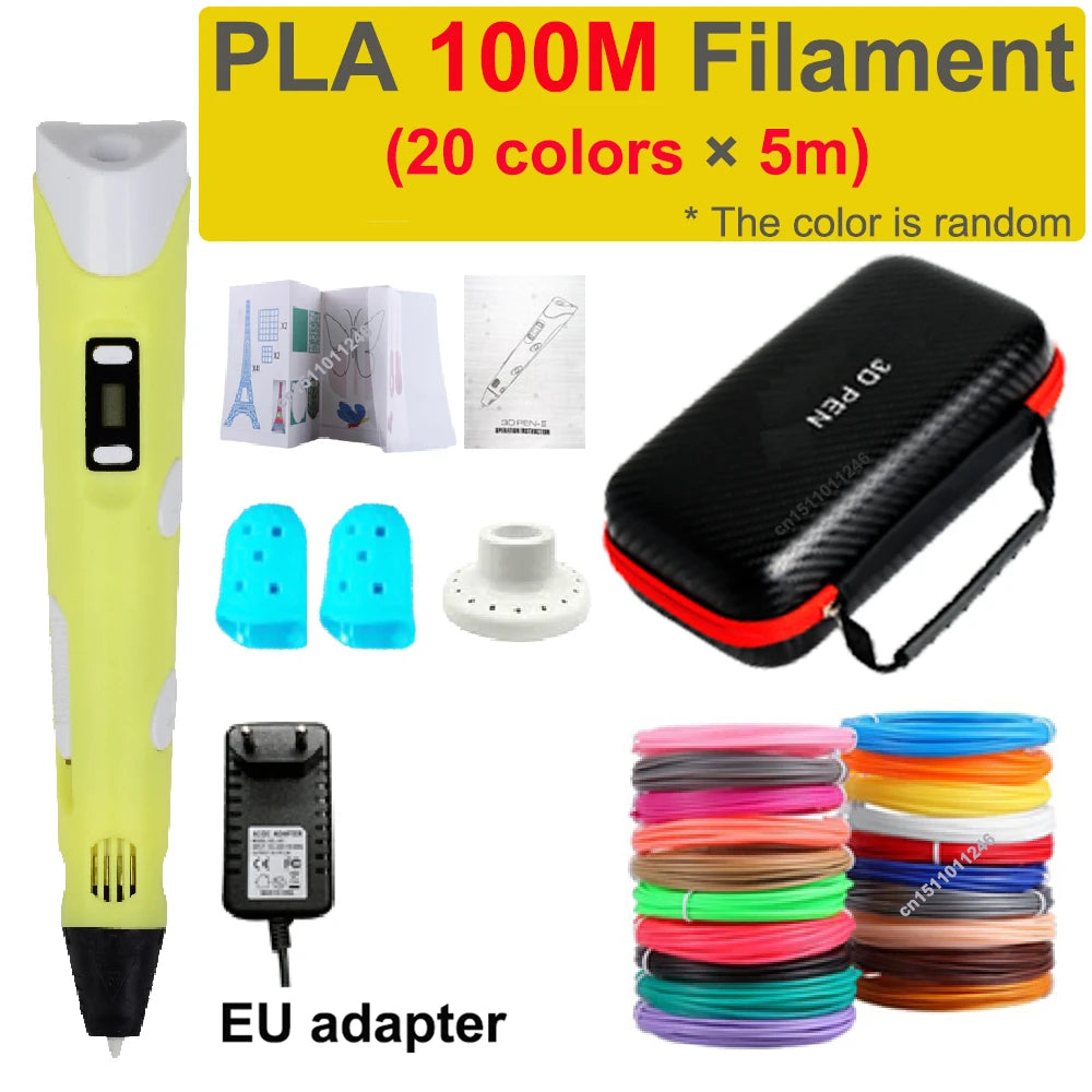 3D Printing Pen Children 3D Pen DIY Drawing Pens PLA Filament Birthday Christmas Boys Girls Gift For Kids With Travel Case