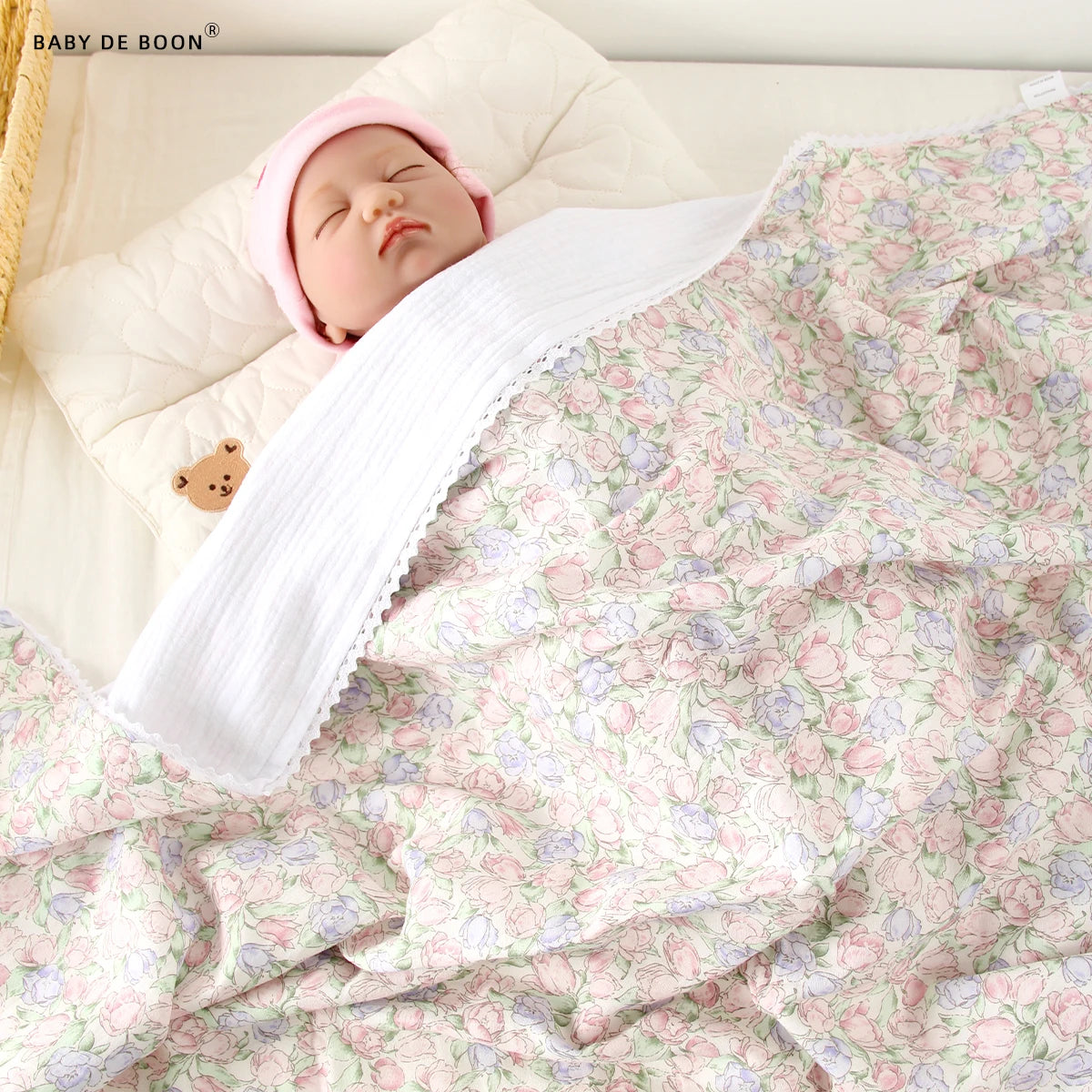 Baby Blanket Printed Pure Cotton Baby Muslin Swaddle Blanket Breathable Newborn Quilt Soft Warm Core Children's Quilt 100*100CM