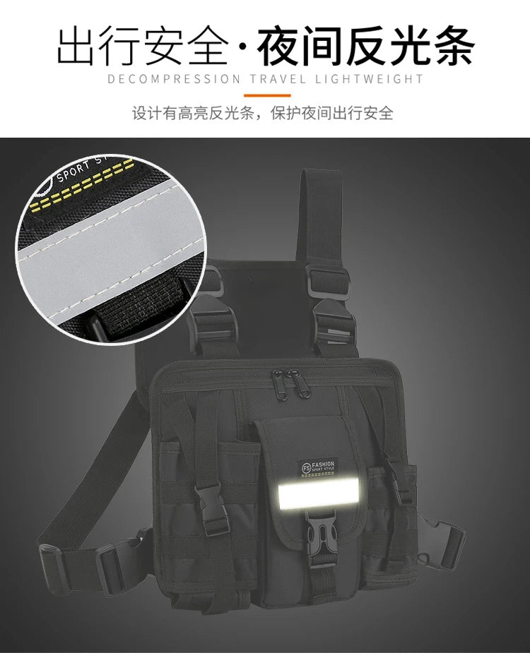 Chest Bag Waist Pack Men's Chest Pack Hip Hop Streetwear Tactical Vest Bag For Men Double Strap Design Shoulder Bag For Men Sac