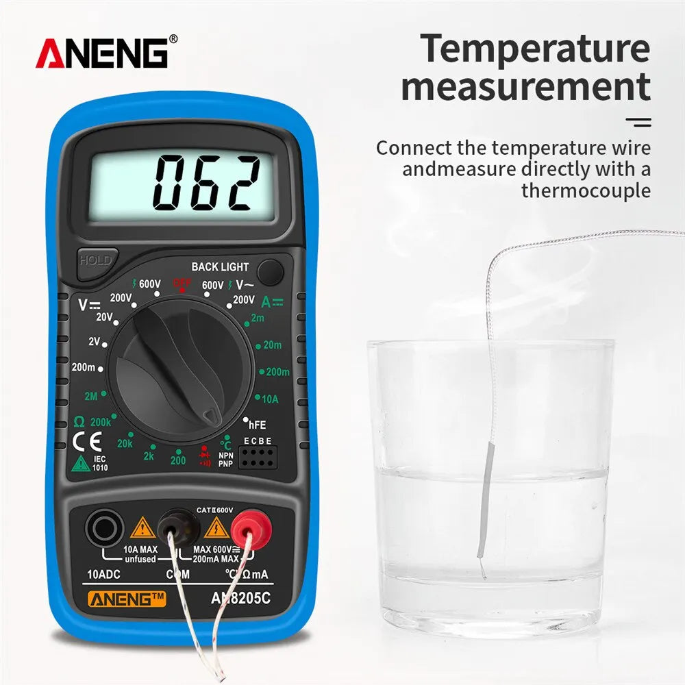 ANENG AN8205C Digital Multimeter AC/DC Ammeter Volt Ohm Multimetro Tester Meter With Thermocouple LCD Backlight Portable