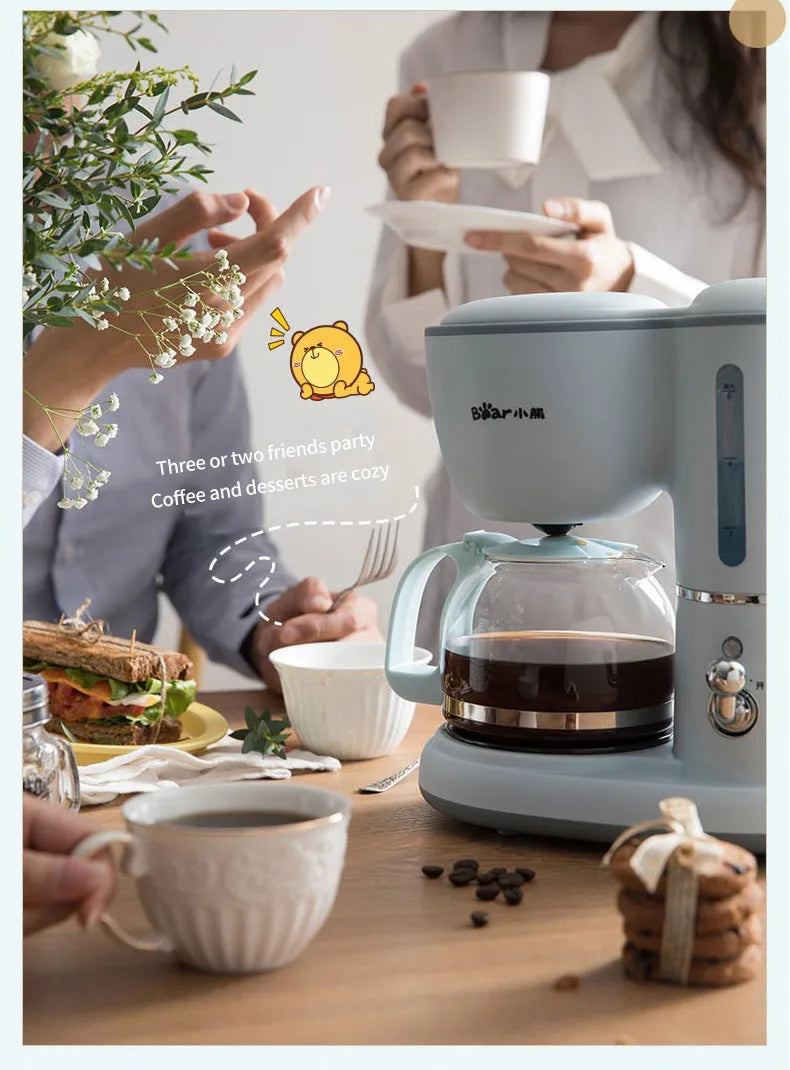 600ML American Coffee Maker Household Small Automatic Drip Mini Coffee Pot Flower Teapot Dual-Purpose Hot Drink 220V