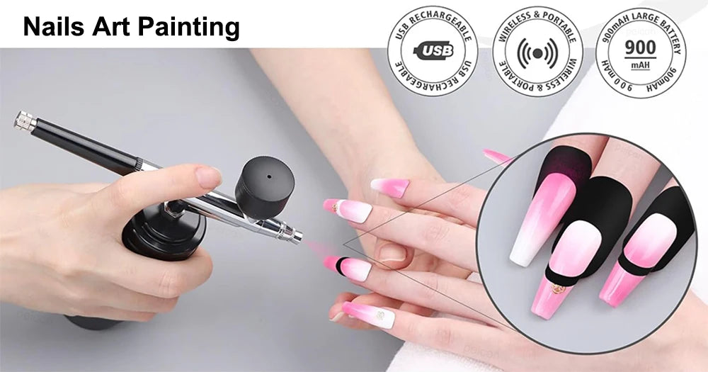 Airbrush Nail Portable Mini Air Brush With Compressor Kit for Nails Art Manicure Craft Pastry Cake Painting Nano Sprayer Gun