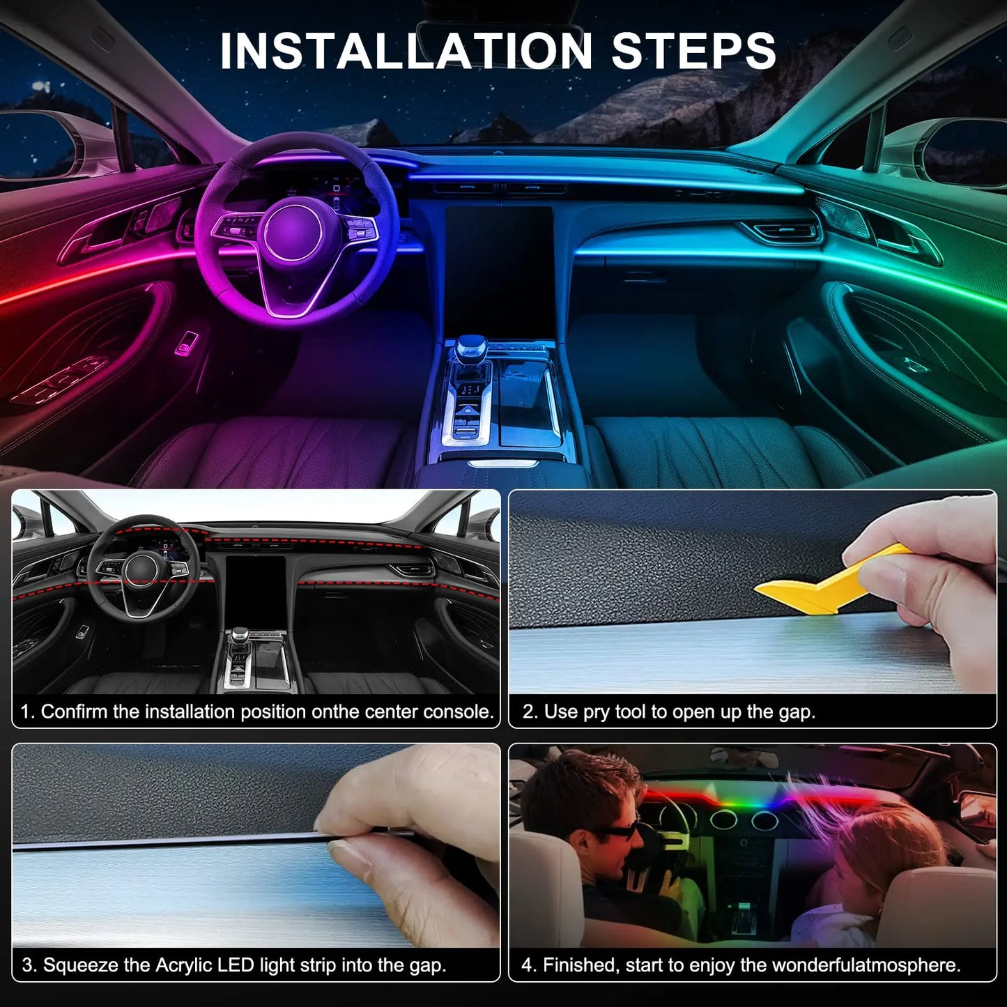 18/22 inch 213 64 Color Led Door Light Interior Rainbow Dashboard Acrylic Strip Rgb Kit Streamer Symphony Car Ambient Lighting