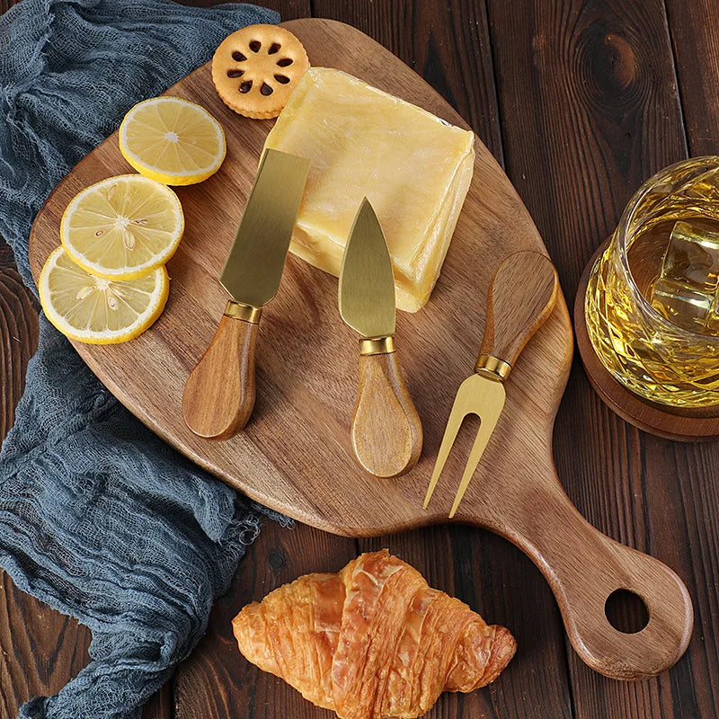 Acacia wood cutting board cutting board steak western fruit chopping board   set cheese knife three-piece set