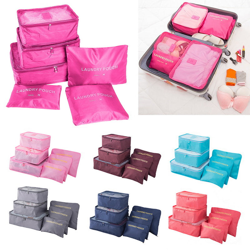 6 Pcs/Set Pink/Blue/Grey Travel Storage Bag Large Capacity Waterproof Luggage Clothing Underwear Storage Bag Bag With Zipper