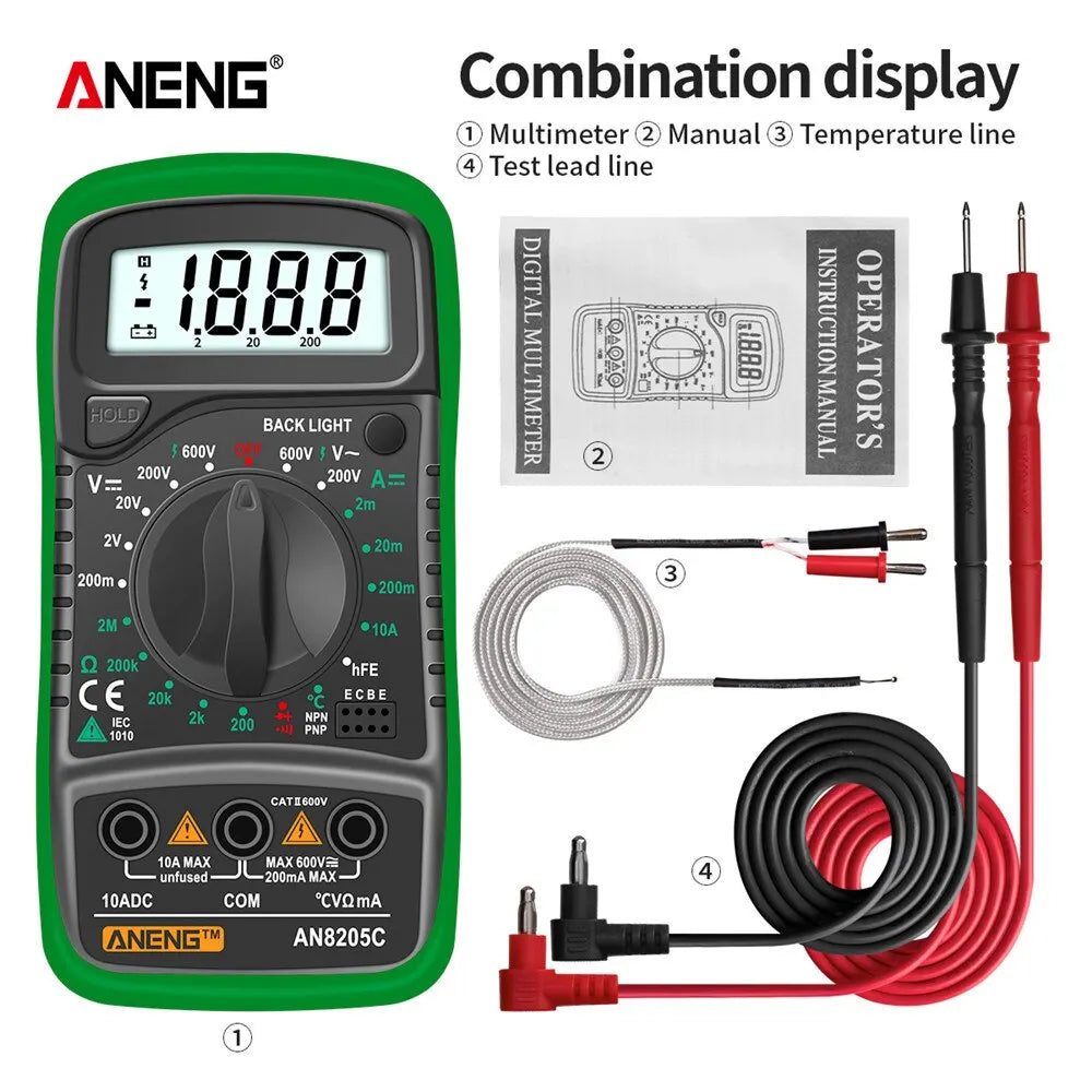 ANENG AN8205C Digital Multimeter AC/DC Ammeter Volt Ohm Multimetro Tester Meter With Thermocouple LCD Backlight Portable