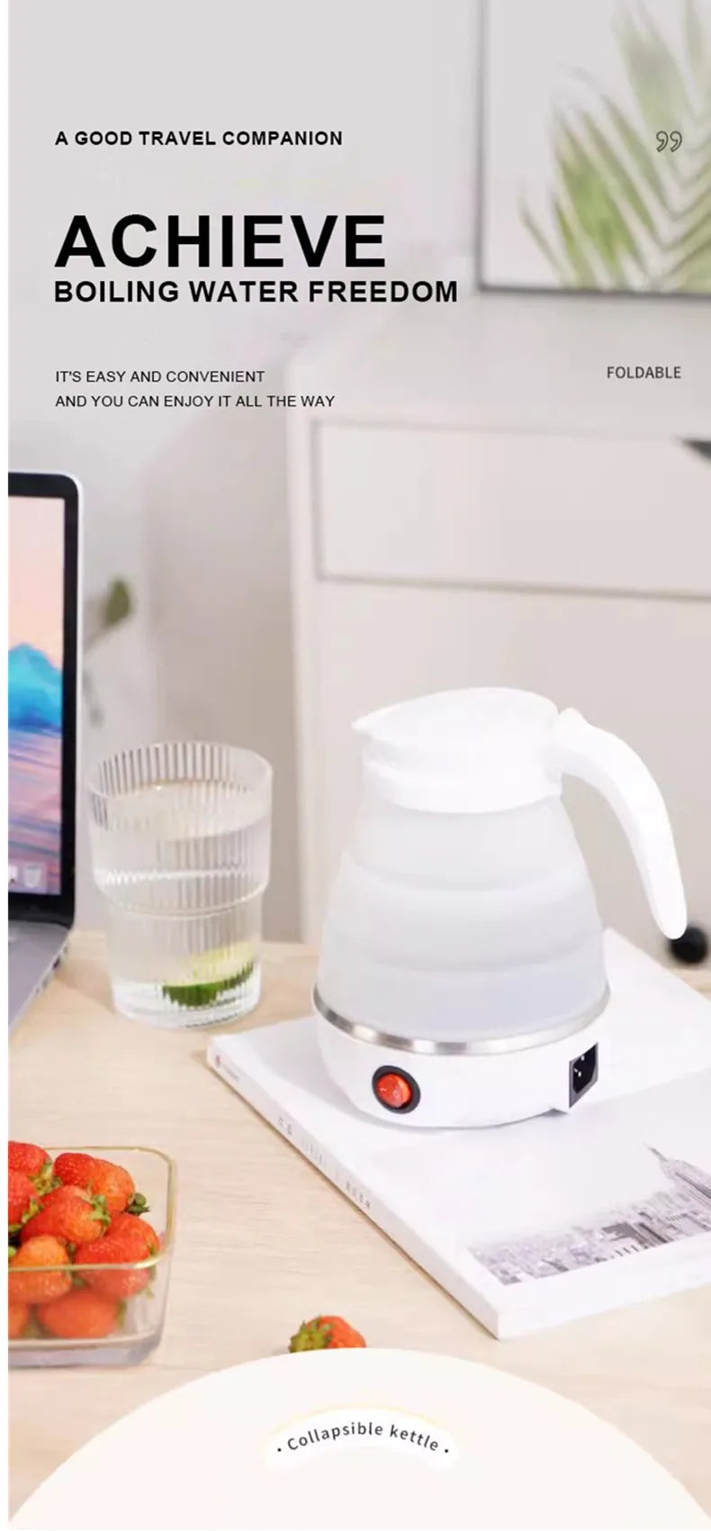 220V 0.6L Mini Folding Kettle Portable Water Heater 600W Silicone Compression Electric Kettle Home Kettle Easy To Travel