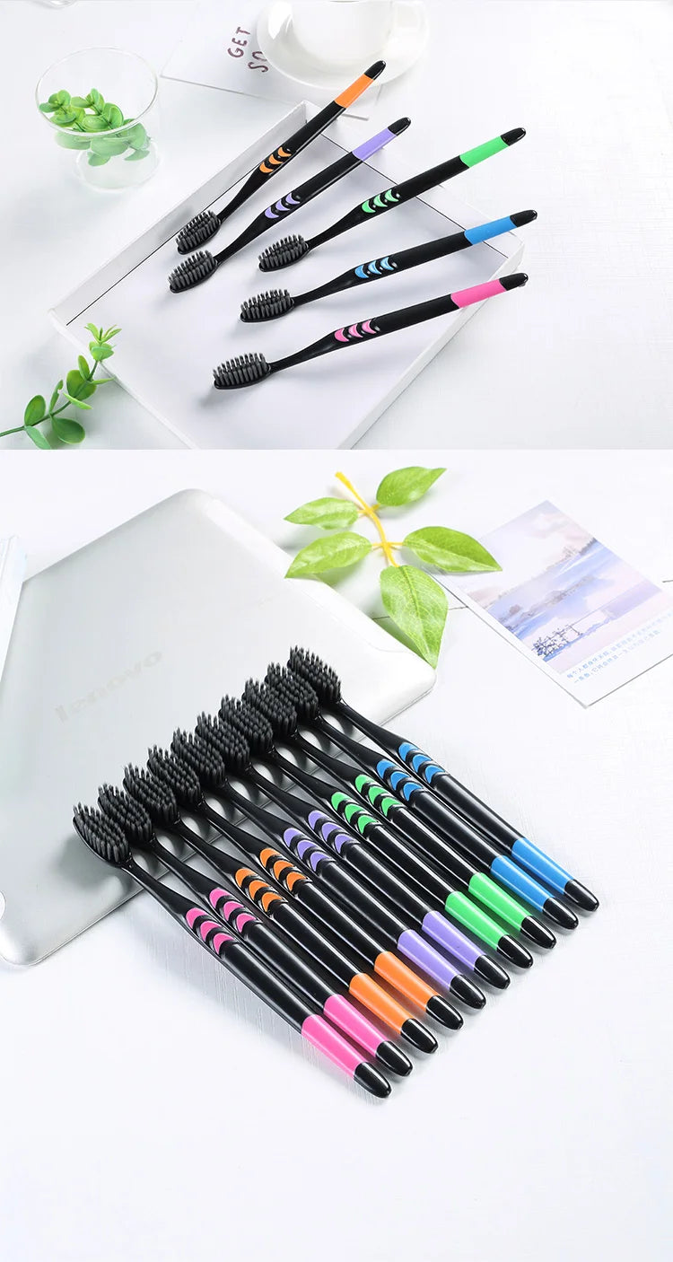 10 Pcs Family pack toothbrush, Bamboo Charcoal Soft Bristles Toothbrush, Travel Carry，Color random