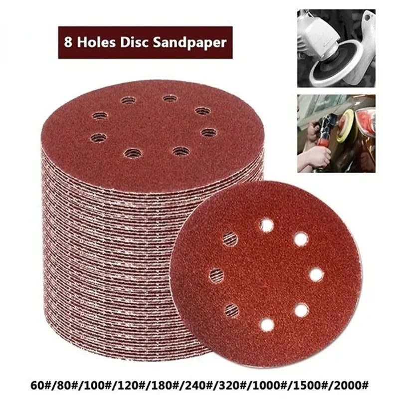 8 Hole 125mm Sandpaper Woodworking Metal Grinding Disc Abrasive Polishing Tool 40/1000/2000 Grit Sanding Discs