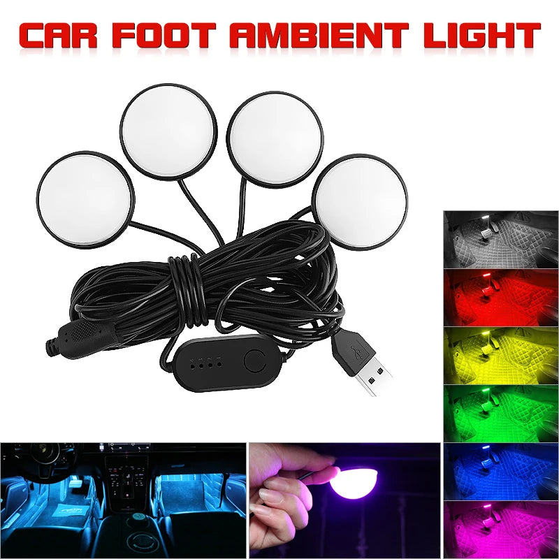 Car Foot Ambient Light Car Foot Lamp LED Foot Light Car Interior Atmosphere Backlight Mood Foot Light 4 In 1 RGB Decorative Lamp