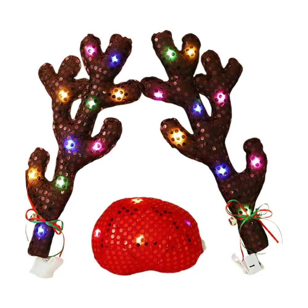 Car Antler Decoration Reindeer Christmas Decoration Kit with LED Light Up Car Truck Vehicle Costume Christmas Antler Deer Decor