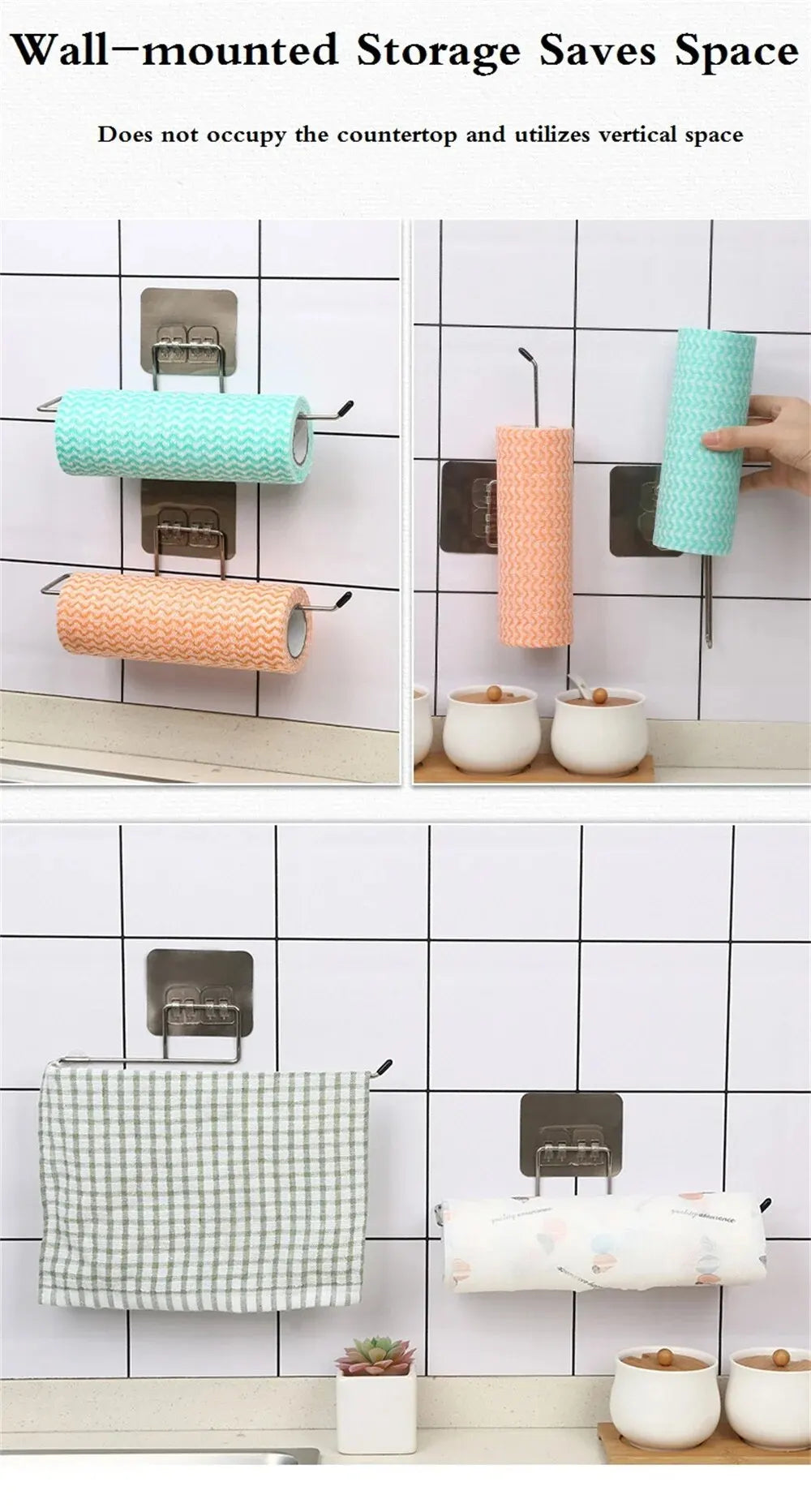 2PCS Kitchen Paper Towel Holder Adhesive Toilet Paper Rack Towel Hanger Tissue Dispenser Roll Napkin Cabinet Storage Accessories