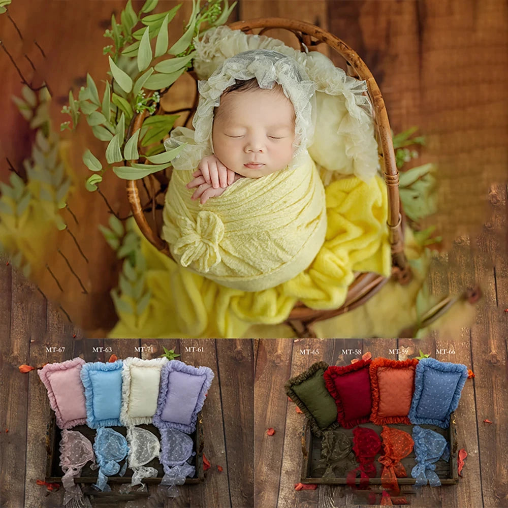 0-1 Month Newborn Baby Photography Props Lace Pillow Hats 2pcs/Set Baby Girl Boy Posing Props Newborn Picture Props Accessories