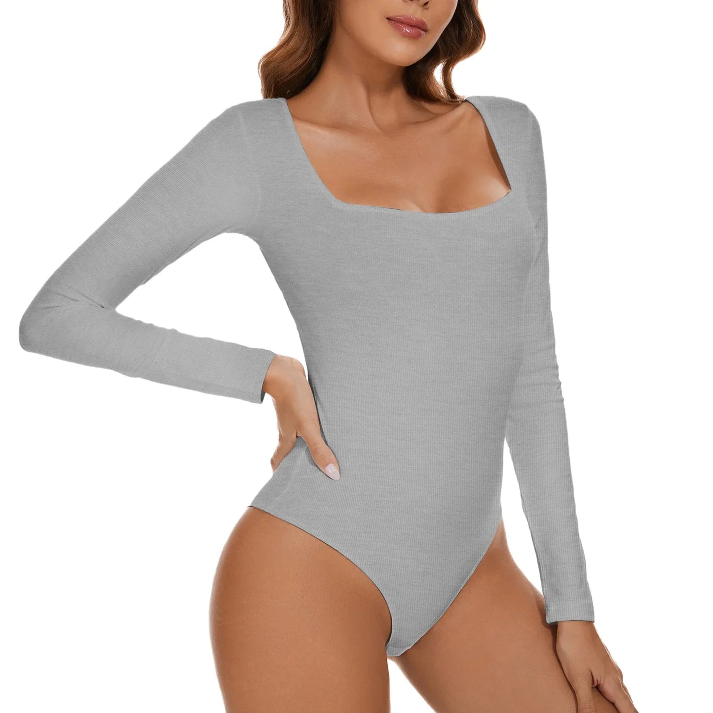 Autumn Square Neck Bodysuit Women's Long Sleeved Shapewear Tummy Control Body Shaper Lady Streetwear Female Warm Clothing Winter