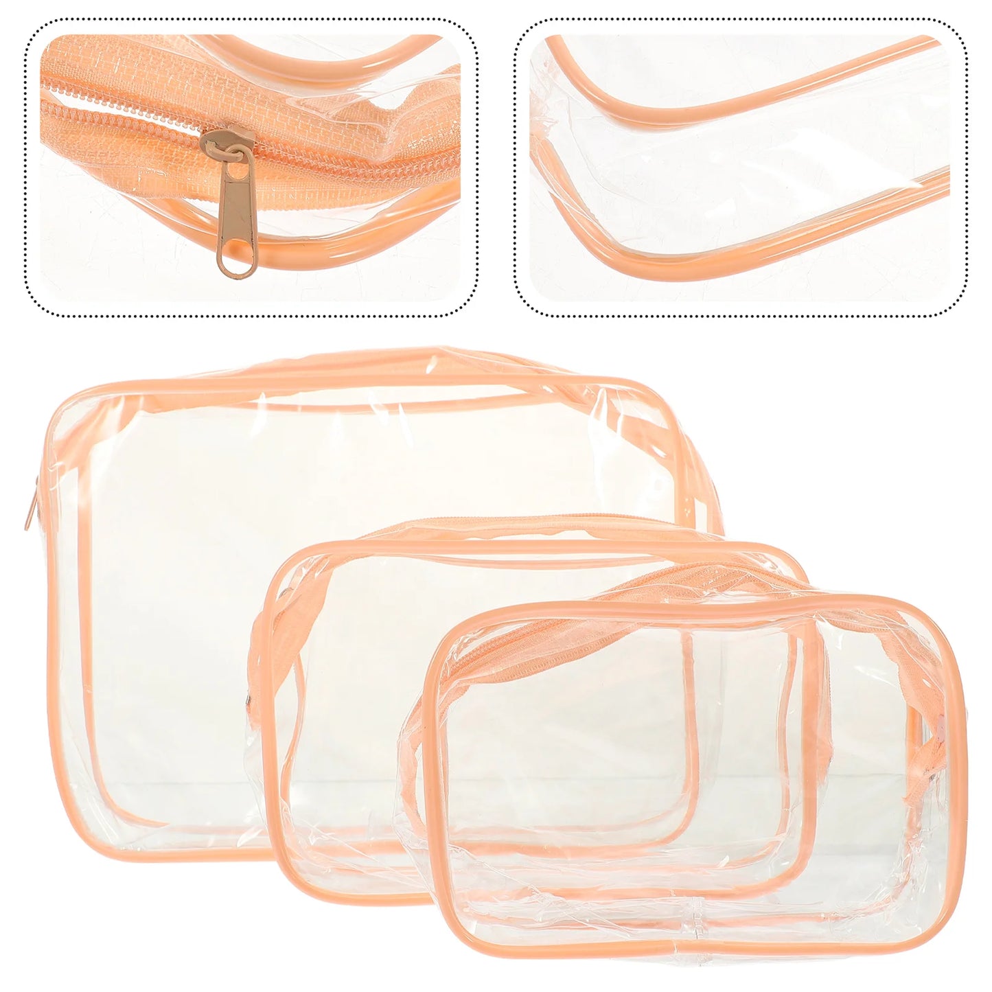 3 Pcs Transparent Toiletry Bag Pvc Storage Makeup Organizer Portable Travel Bags Personal Wash