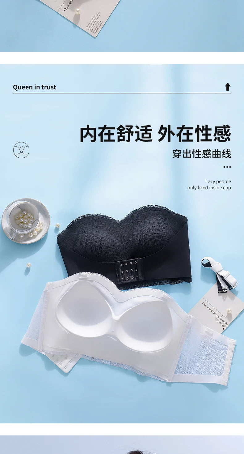 2PCS/Pack Women Invisible Tube Top Bra M-6XL Strapless Padded Wireless Push Up Front Closure Elastic Lady Bandeau Bra Underwear