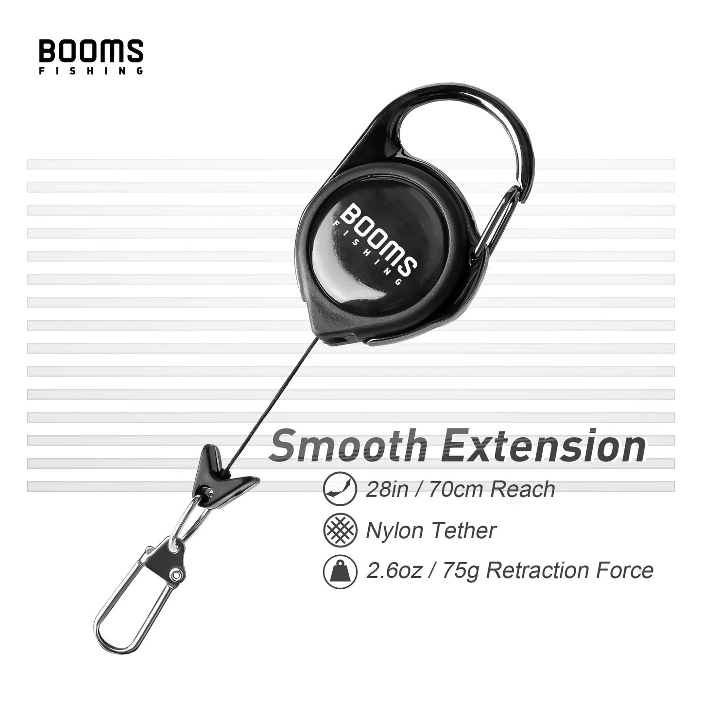 Booms Fishing Retractable Key Chain 2pcs with Antirust Spring Easy Release Badge Holder Fly Fishing Zinger Retractor Accessories