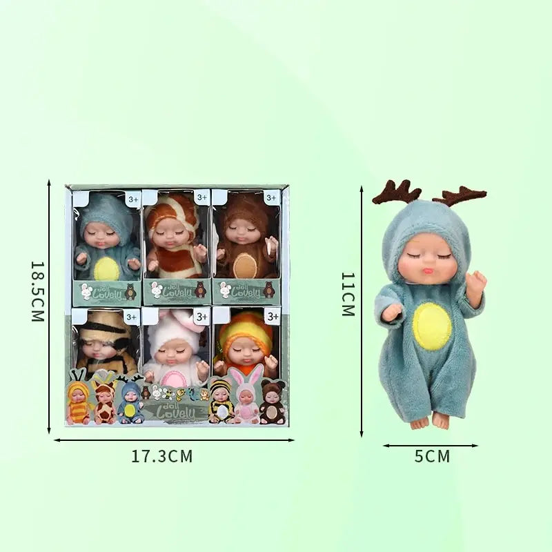 2Pcs Simulation Princess Dolls Toy Mini Cute Sleeping Baby Series Doll Cartoon Animal Toy For Kids Kawaii Dolls Girl's Gift