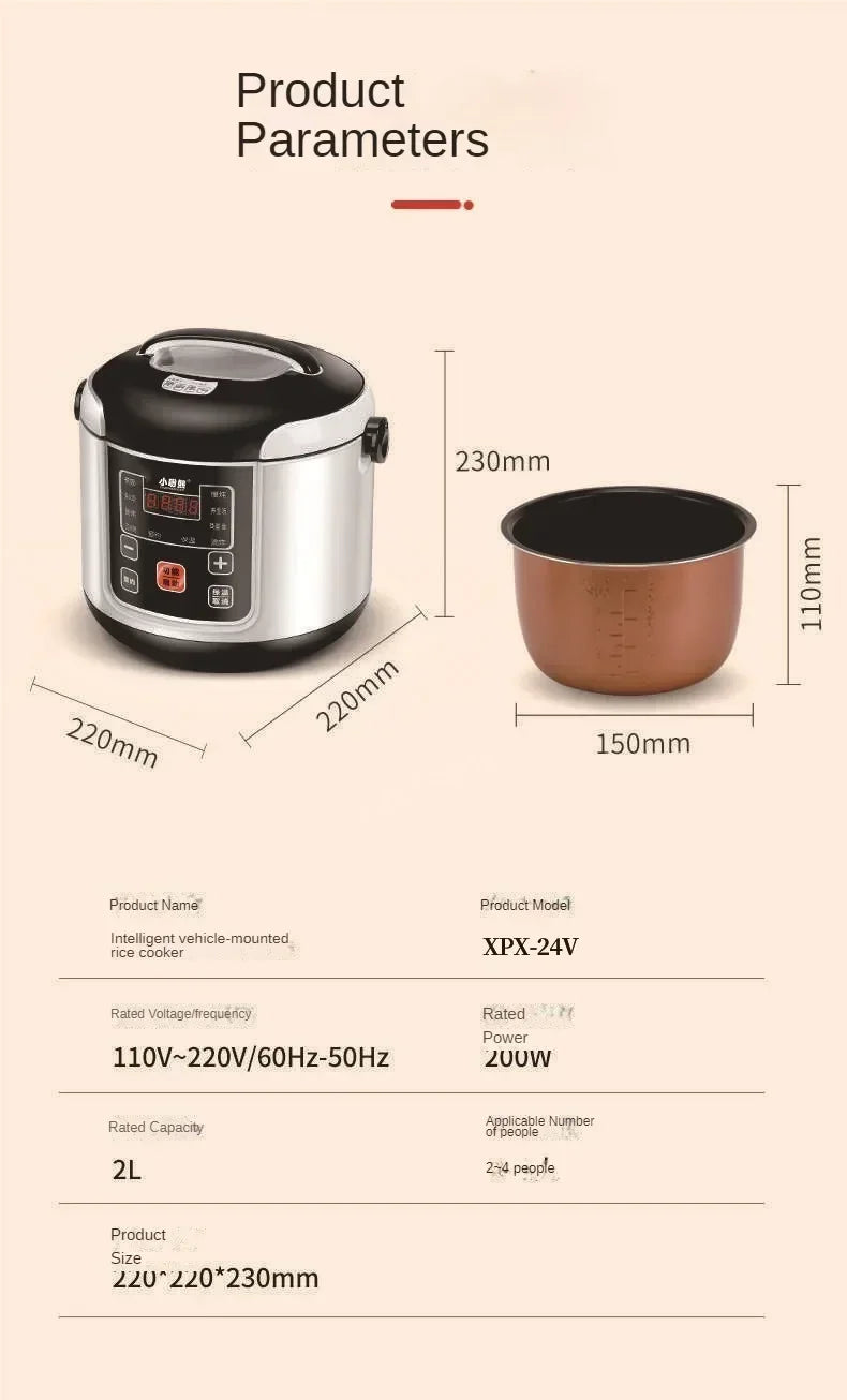 2L Electric Mini Rice Cooker MultiCooker Portable Car Rice Cooker 12V 24V Cooking Machine For Car and Truck