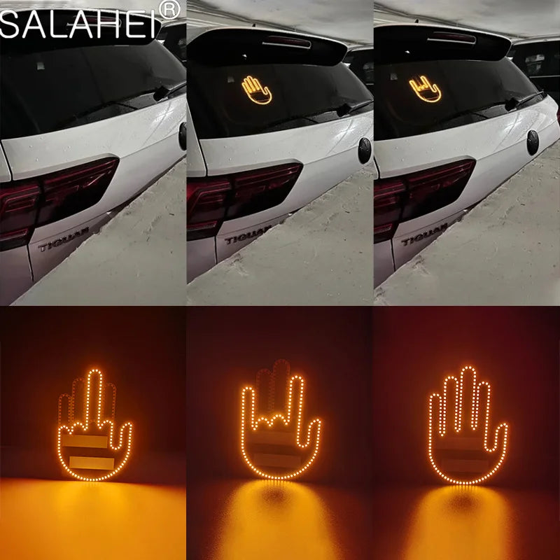 1 Set Car Finger Light with Remote Control Cool Funny Car Interior Light Finger Up LED Middle Finger Hand Lamp Car Accessories