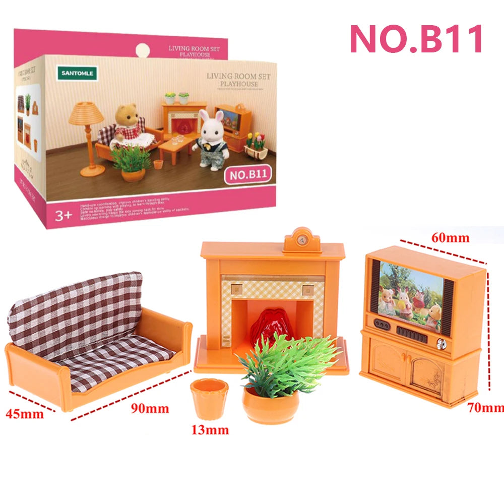 1:12Dollhouse Miniature Furniture Toys Set DIY Forest Family Kids Girls Pretend Play Furniture Toys Gift for Christmas Birthday