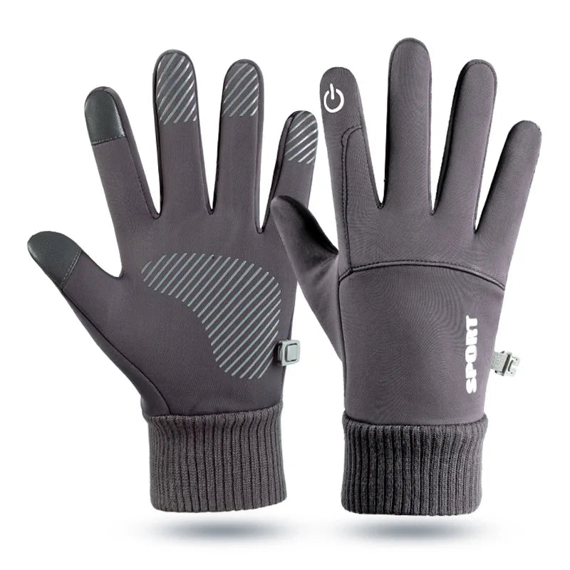 Black Winter Warm Full Fingers Waterproof Cycling Outdoor Sports Running Motorcycle Ski Touch Screen Fleece Gloves