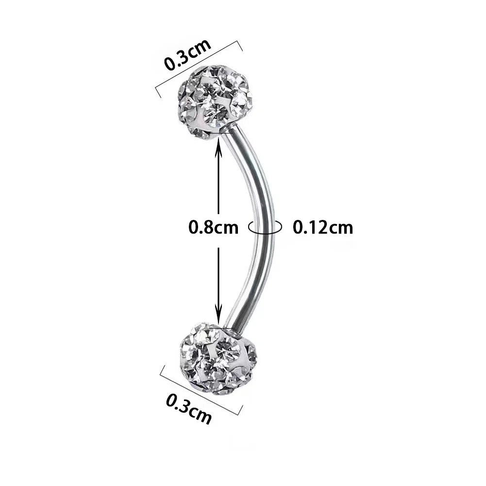 1PC Stainless Steel Crystal Eyebrow Piercing Stud Curved Barbell Zircon Banana Earring Lip Bar Daith Helix Unisex Body Jewelry