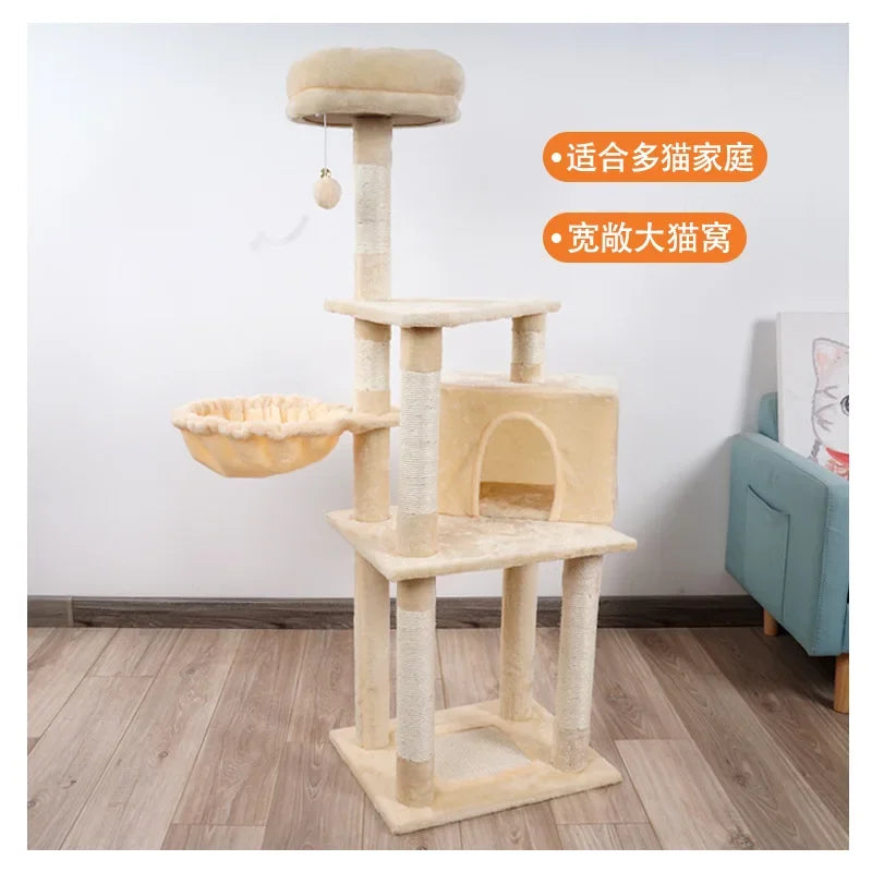 Cat Tower Hammock Cat Tree House Toy Bed Basket Big Condo Tunnel Home Ball Ceiling Ramp Outdoor Nest Swing Wooden Supplies Pet