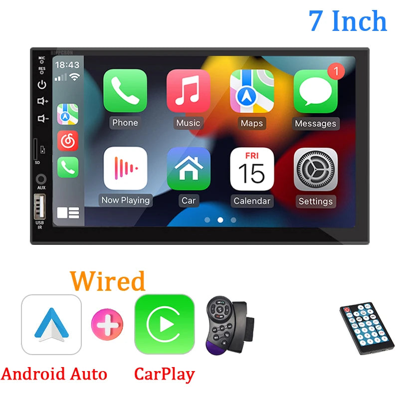 7“ Car Radio 1 Din Carplay Android Auto Multimedia Player HD Touch Screen FM AUX Input Bluetooth MirrorLink Universal Autoradio