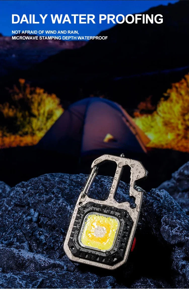 COB Keychain Work Light with Battery Display 8Mode Rechargeable High Lumens Portable LED Light for Camping Hiking Running