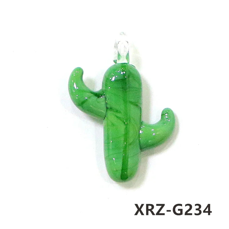 2pcs INS Style Mini Cute Cactus Charm Glass Pendant Rare Plant Ornaments DIY Women's Fashion Jewelry Necklace Making Accessories