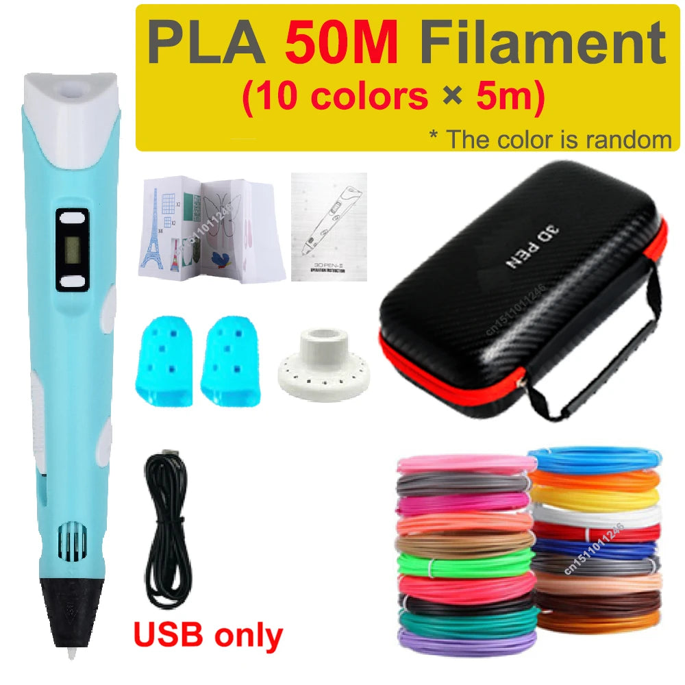 3D Printing Pen Children 3D Pen DIY Drawing Pens PLA Filament Birthday Christmas Boys Girls Gift For Kids With Travel Case