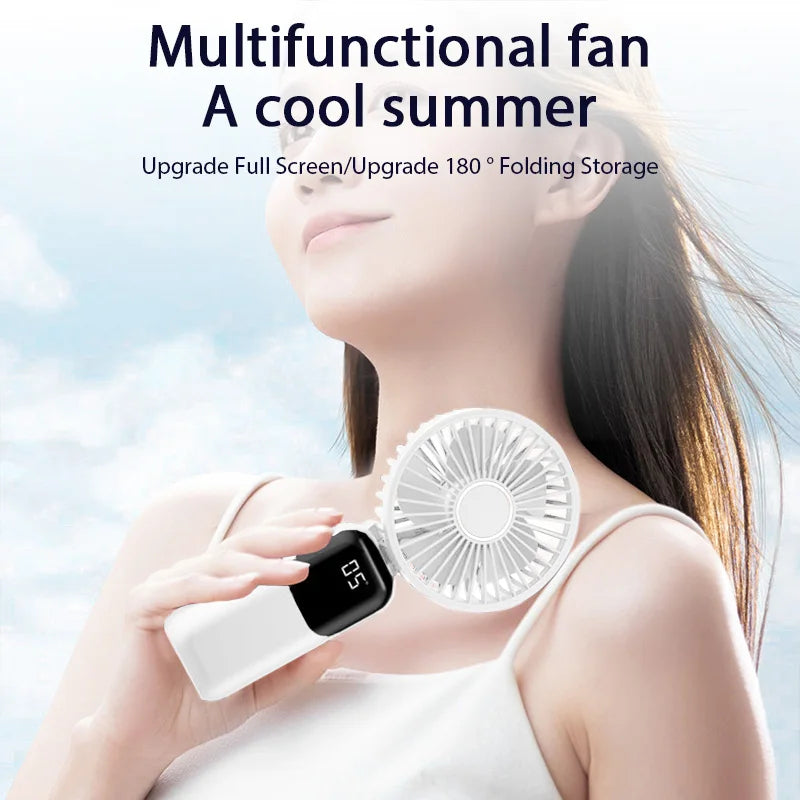 20000mAh Handheld Electric Fan Rechargeable Portable Fan Desktop Mini fan 5 Speeds Foldable Digital Display Air Cooler Camping