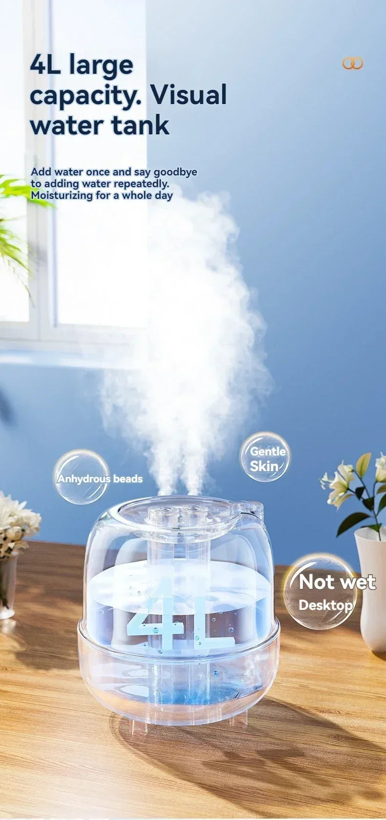 5L Large Capacity Spray Humidifier Night Light Hydrating and Hydrating Quiet Operation Triple Filter Water Can Add Essential Oil