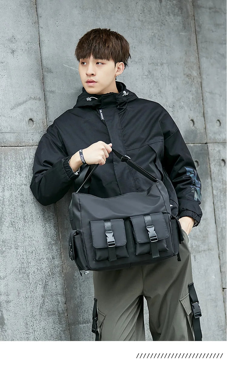 Casual Large Capacity Waterproof Messenger Shoulder Bag Men Crossbody School bag for Teenage Outdoor Man Black Big Travel Bags