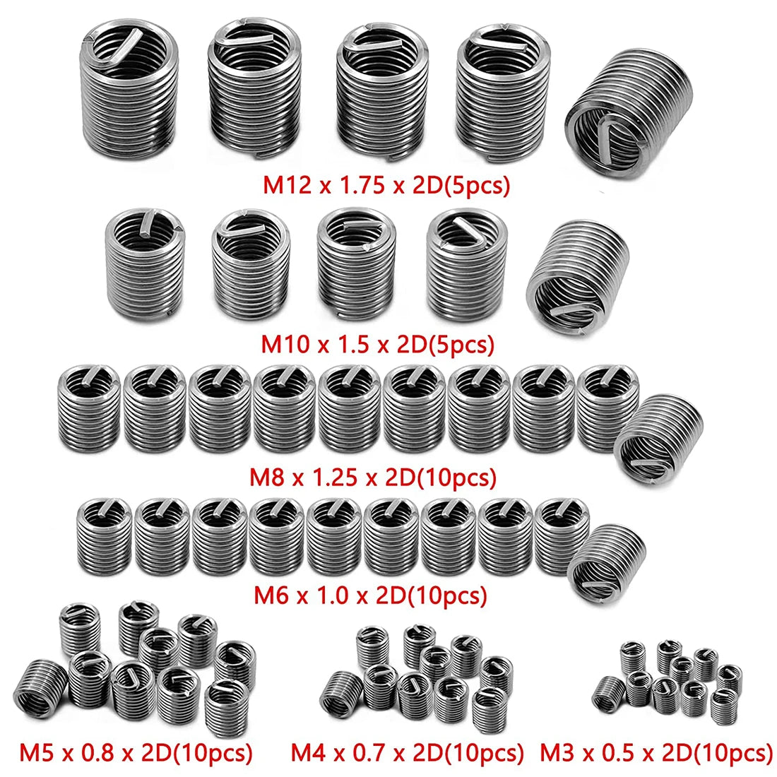 60Pcs Wire Thread Insert M3 M4 M5 M6 M8 M10 M12 Fastening Thread Insert Stainless Steel Spiral Wire Screw Sleeve Wear Repair Kit