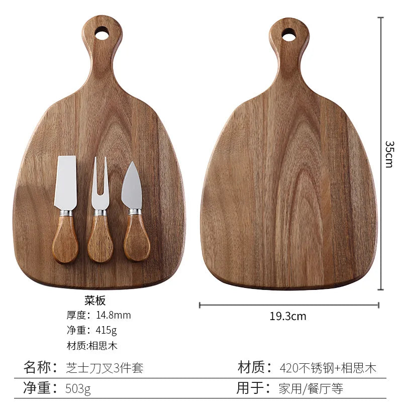 Acacia wood cutting board cutting board steak western fruit chopping board   set cheese knife three-piece set