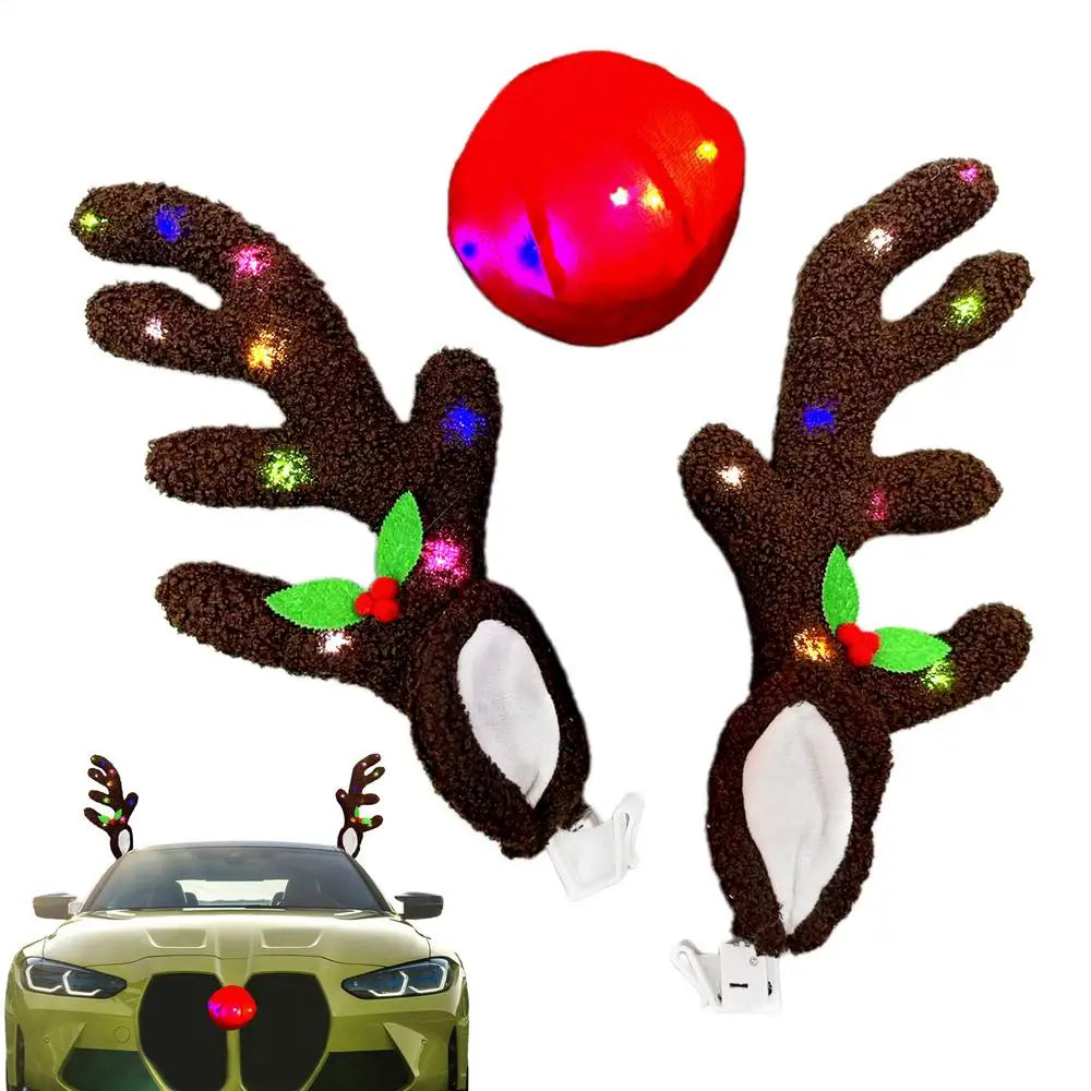 Christmas Car Decoration Accessories LED Lighted Up Reindeer Deer Antlers Car Costume Accessories For Trucks Cars Autos