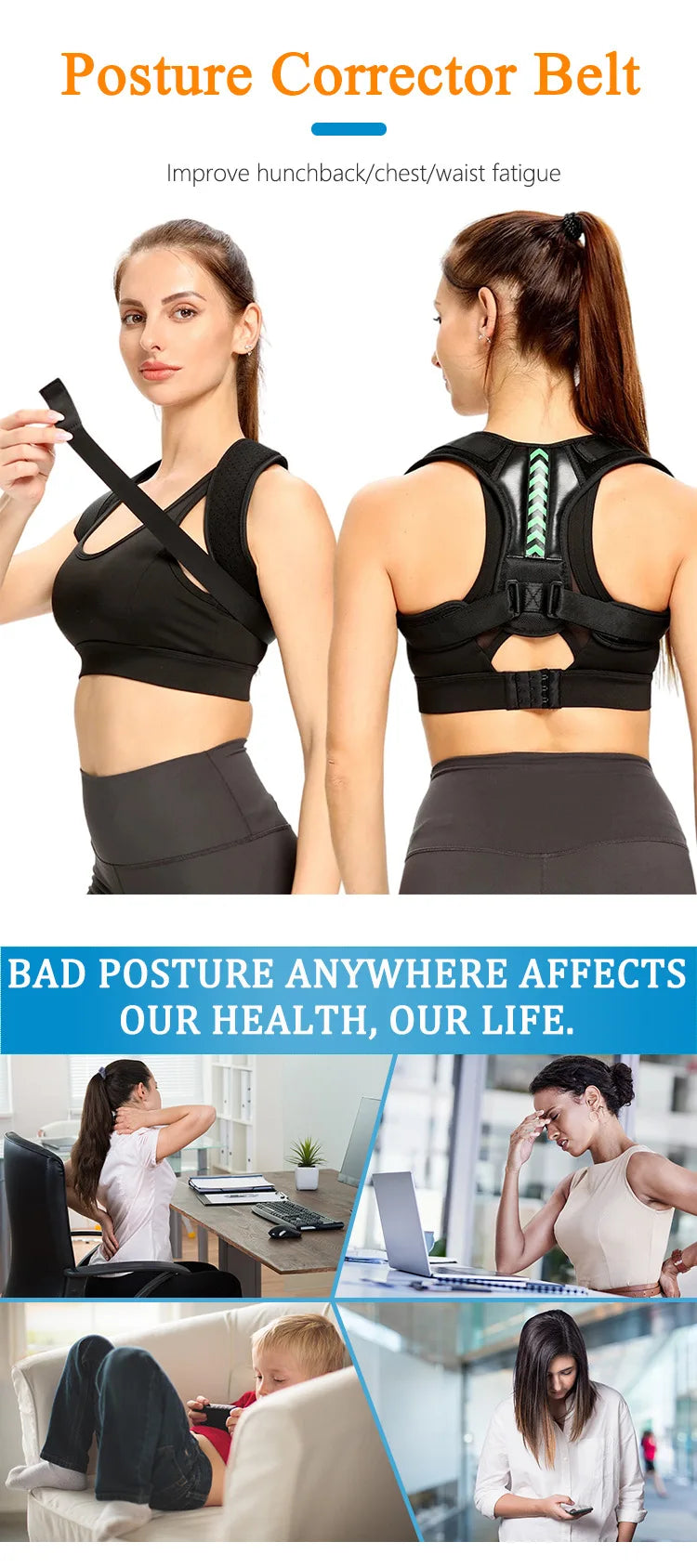 Adjustable Back Shoulder Posture Corrector Belt Clavicle Spine Support Reshape Your Body Home Office Sport Upper Back Neck Brace